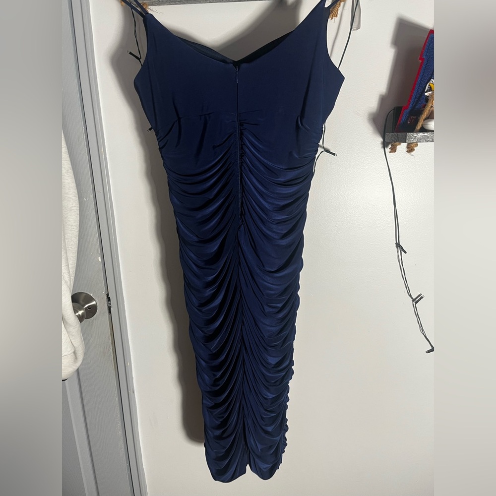 Elegant Navy Blue Ruched Dress
